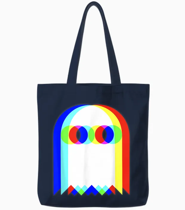 Vaporwave Ghost Retro Halloween Techno Edm Psychedelic T-Shirt, Black, S Tote Bags in Navy