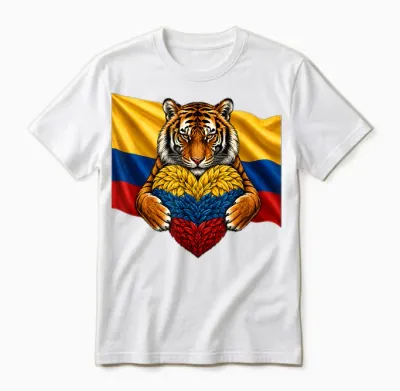 Colombia Flag Tiger Heart Colombian Pride Patriotic Heritage Unisex T-Shirt - White