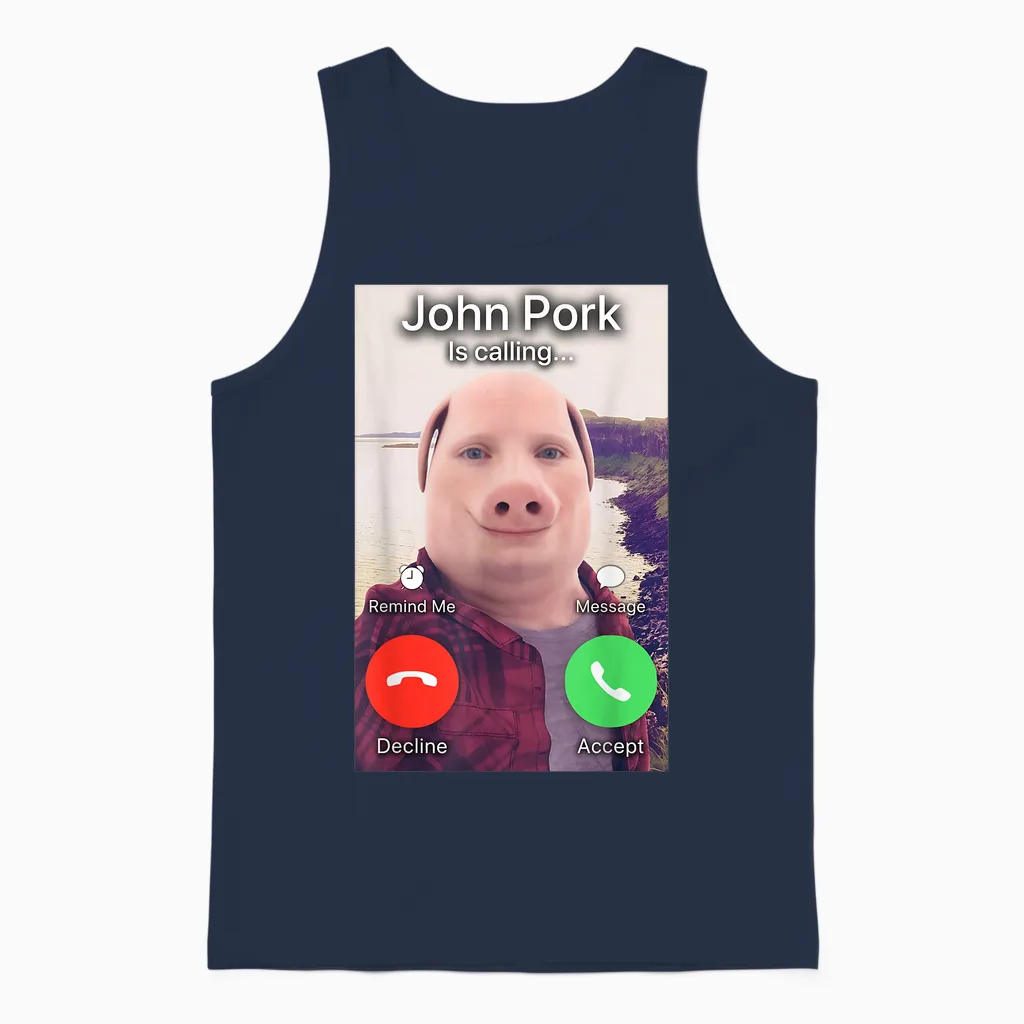 John Pork T-Shirt, Black, S Unisex Tank Top in Navy