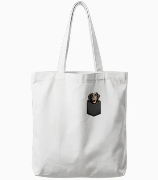 Pet Lover Dog Puppy Flat Coated Retriever in Pocket Tote Bags - White