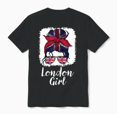 London Girl, London Girls, British Flag Uk Lass T-Shirt, Black Unisex T-Shirt - Black