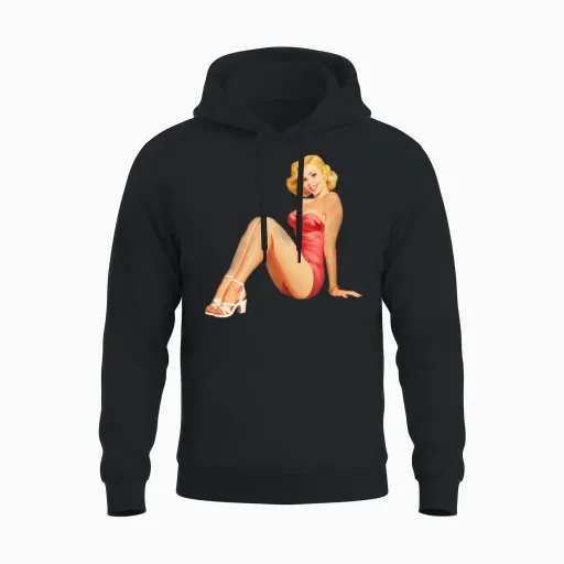 Vintage Retro Pin Up Girl in Red Unisex Hoodie in Black