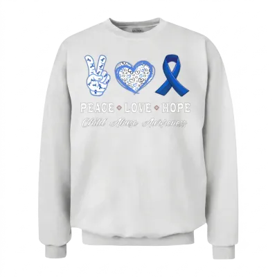 Peace Love Hope Child Abuse Awareness Unisex Sweatshirt - White