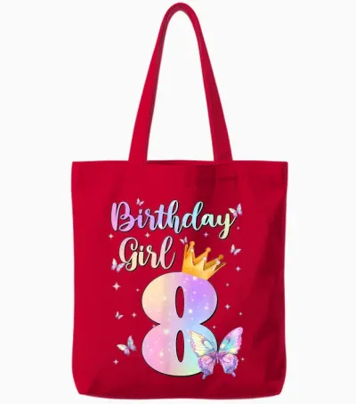 Birthday Girl 8 Year Old Butterfly Theme Party 8th Bday Tote Bags - Red