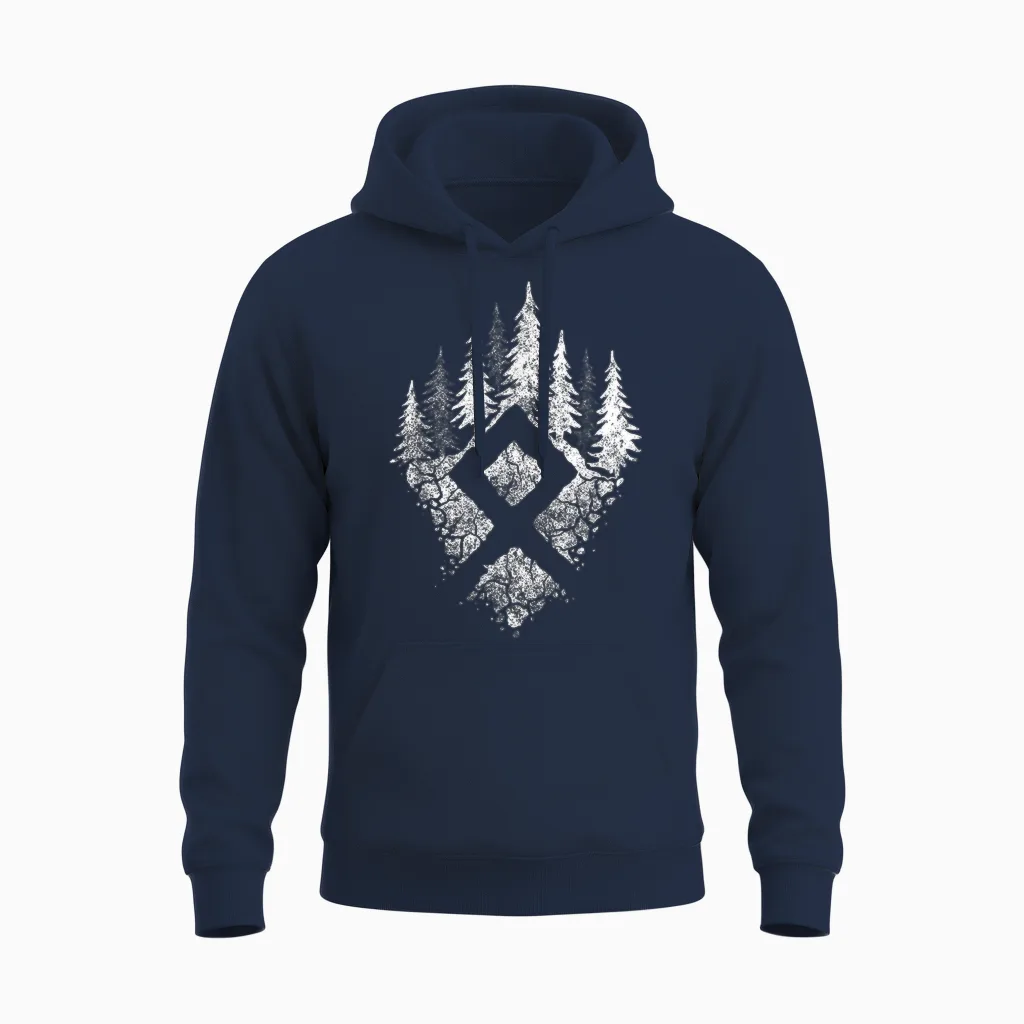 Viking Rune Othala Symbol of Family T-Shirt, Black, S Unisex Hoodie in Navy