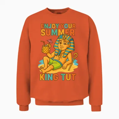 King Tut Summer Shirt Funny Pharaoh on Beach 2025 Unisex Sweatshirt - Orange