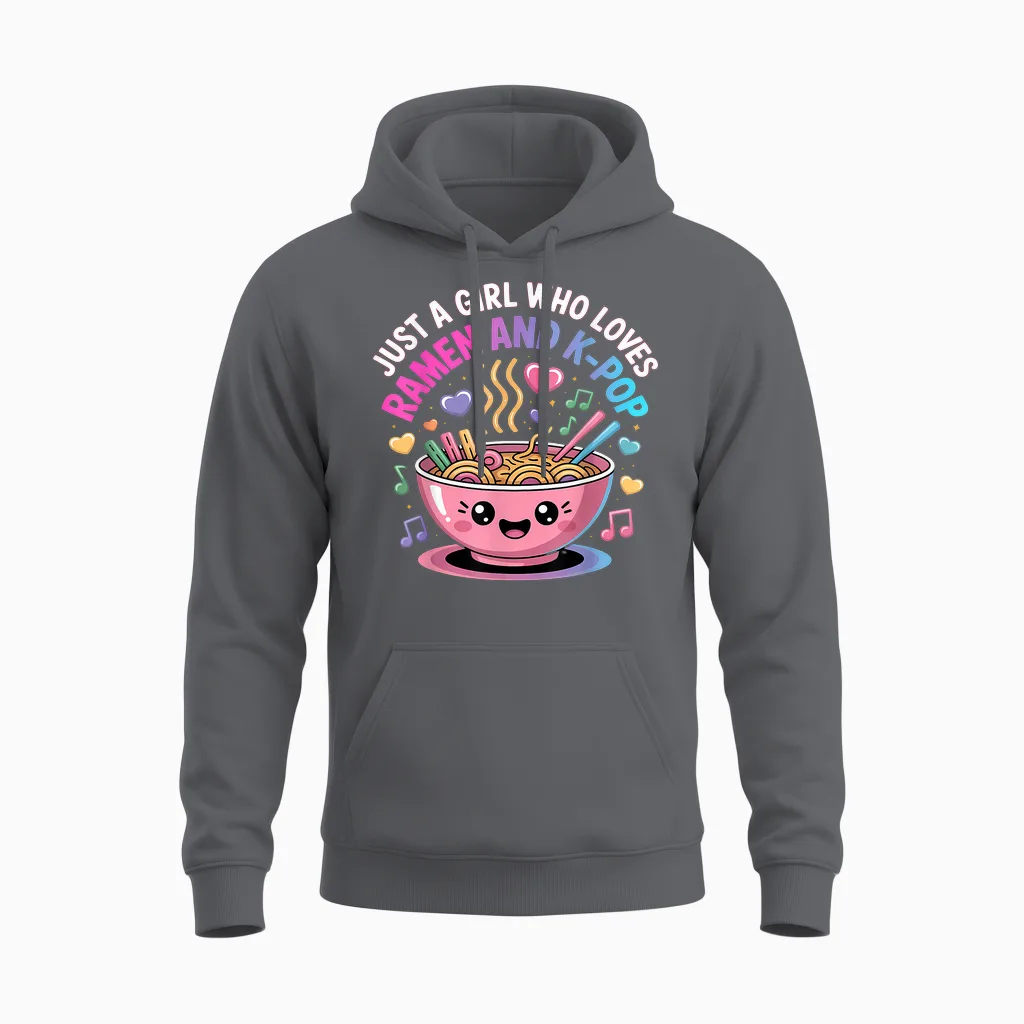 Just a Girl Who Loves Ramen and K-Pop Girl Kpop K Pop Unisex Hoodie in Charcoal
