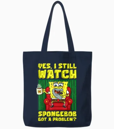 Mademark X Spongebob Squarepants - I Still Watch Spongebob Got a Problem Old Spongebob Adults Tote Bags - Navy