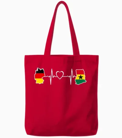 Ghana Germany Flag Ghanaian German Heartbeat T-Shirt, Black, S Tote Bags - Red