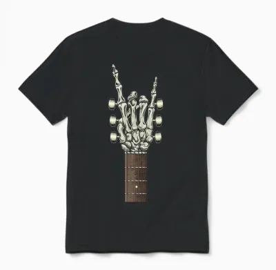 Rock on Skeleton Hand Guitar Gifts Men Graphic Tee Rock Band Unisex T-Shirt - Black