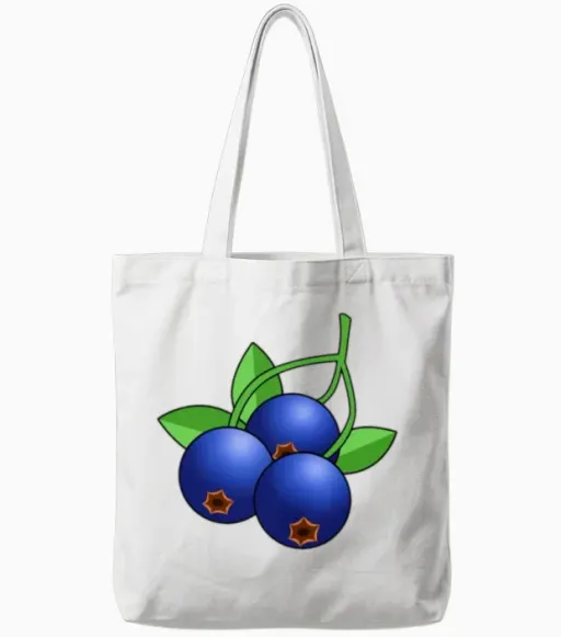 Cartoon Huckleberry Fruit Men and Women Gift Tote Bags in White