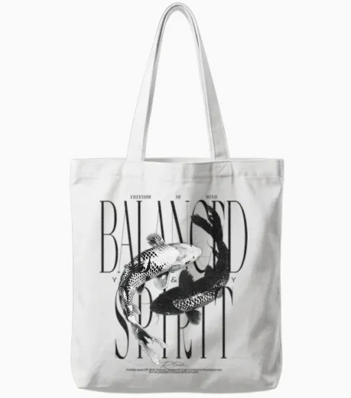 Vintage Graffiti Nishikigoi Fish Backprint Koi Carp T-Shirt, Gray Tote Bags - White