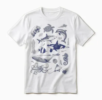 Ocean Wildlife Vintage Shark Turtle Octopus Graphic Tees Unisex T-Shirt - White