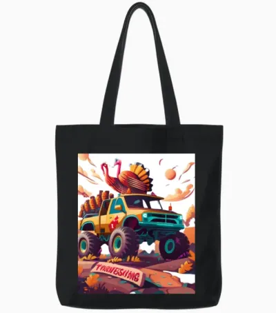 Monster Truck Turkey Thanksgiving Tote Bags - Black