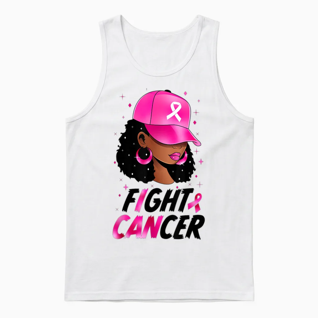 Black Girl Black Woman Breast Cancer Awareness Pink Ribbon Unisex Tank Top in White