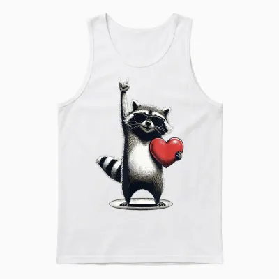 Funny Raccoon Rock on Men Women Kids Valentine's Day Unisex Tank Top - White