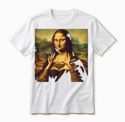 Mona Lisa Hand Heart Shaped Unisex T-Shirt - White