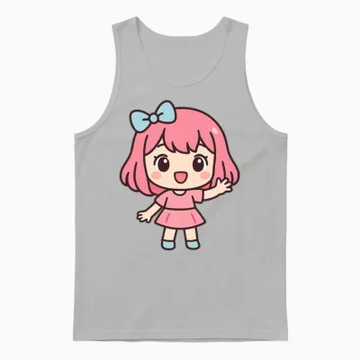 Pink Bow Kawaii Chibi Girl Unisex Tank Top - Ash