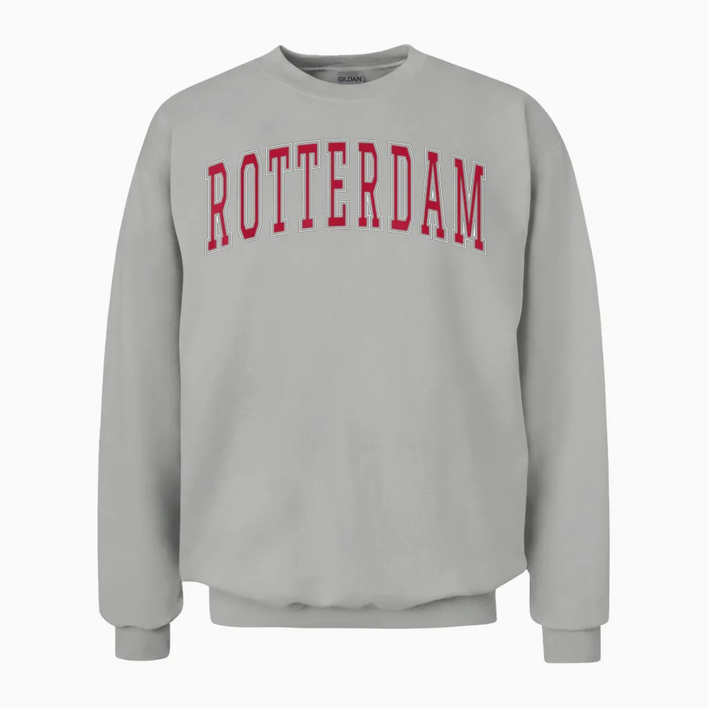Rotterdam New York Souvenir College Style Roter Text Unisex Sweatshirt in Ash