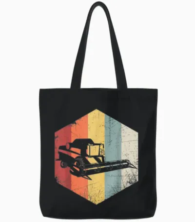 Combine Harvester Retro Tote Bags - Black