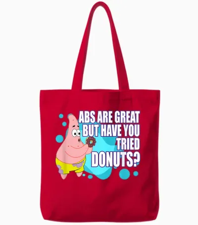 Patrick Star Loves Donuts Tote Bags - Red