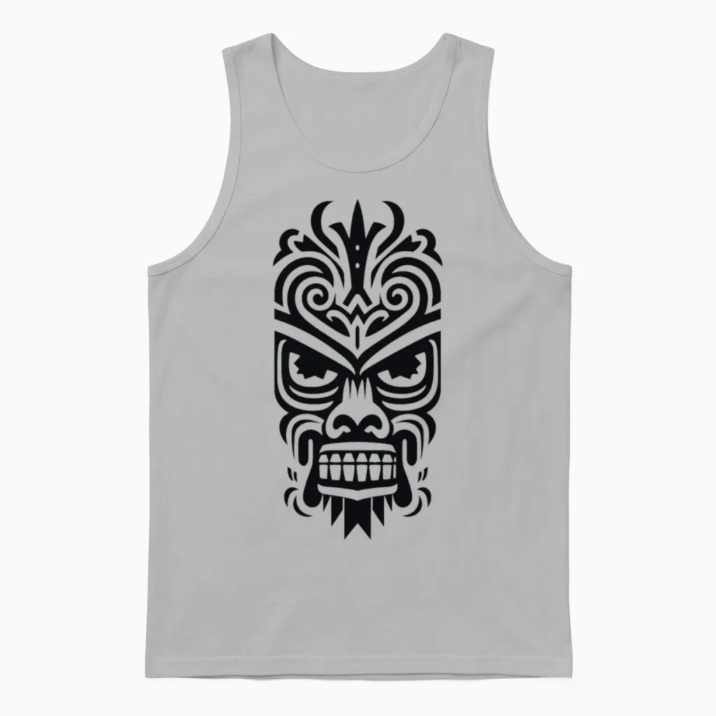 Tribal Tiki Mask Unisex Tank Top in Ash