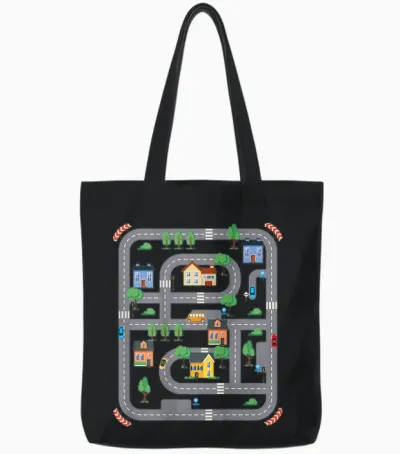Cool Playmat Race Car Track on Back Dad Race Car Mat T-Shirt, White Tote Bags - Black
