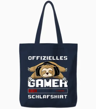 Gamer Pyjamas Sloth Official Gamer Sleep Shirt T-Shirt, Black Tote Bags - Navy