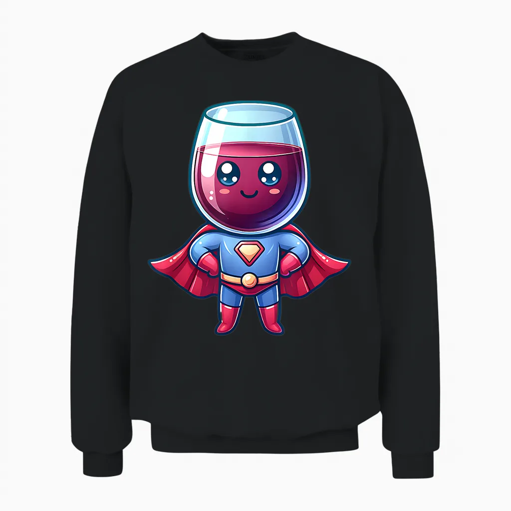 Super Wine Glass Cute Superhero Superhero Unisex Sweatshirt in Black