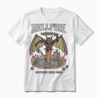 Stranger Things Vintage Hawkins High Hellfire T-Shirt, Black, S Unisex T-Shirt - White
