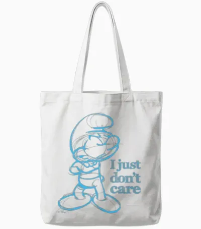Smurfs Design with Quote I Just Don’t Care Tote Bags - White
