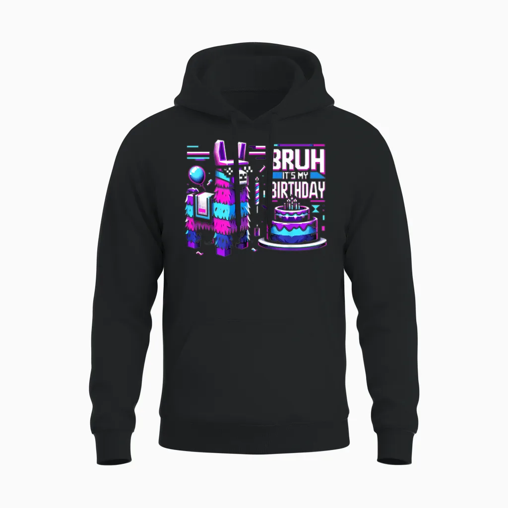 Bruh Its My Birthday Llama Pinata Boy Girl Family Party Bday Unisex Hoodie in Black