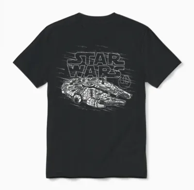 Star Wars Millennium Falcon Retro Lightspeed Logo T-Shirt, Black Unisex T-Shirt - Black