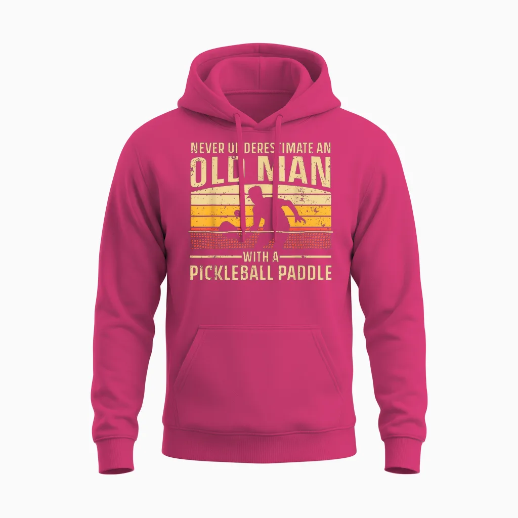 Cool Pickleball Art for Men Grandpa Paddle Pickleball Player Unisex Hoodie in Heliconia