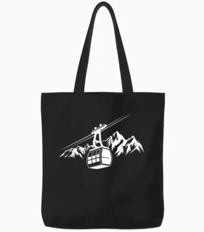 Ski Lift Gondola Mountains Alps Hiking Holiday Ski Holiday Hiking T-Shirt, Black, S Tote Bags - Black