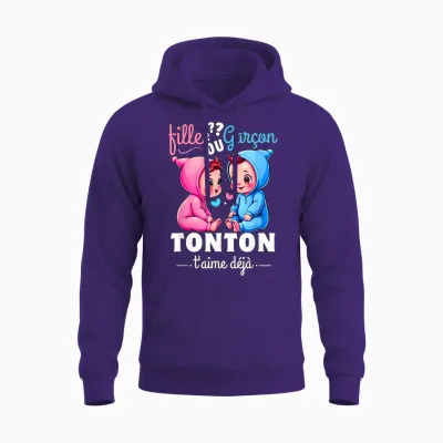 Man Gift Gender Reveal Tonton Party Sex Reveal Baby T-Shirt, Black, S Unisex Hoodie - Purple