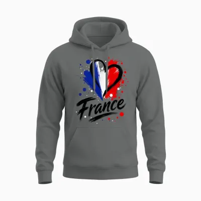 Beau Drapeau I Love France Vacation Travel Lovely Heart Unisex Hoodie - Graphite Heather