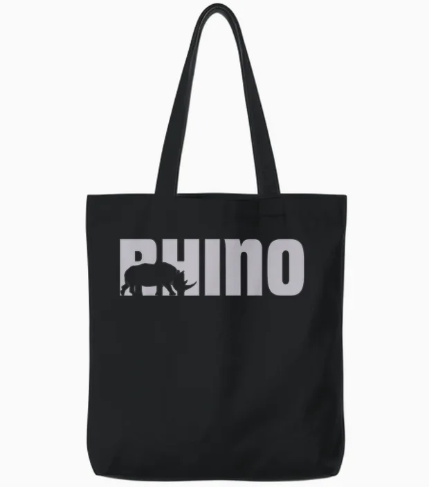 Cool Rhino Design for Men, Women, Kids, Rhino Lovers Tote Bags in Black