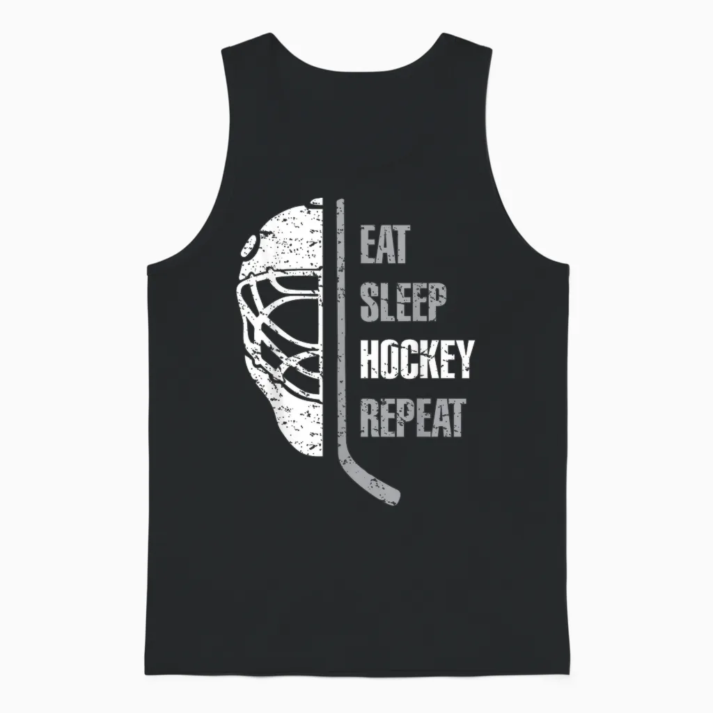 Eat Sleep Hockey Repeat Christmas for Teen Adult Hockey Unisex Tank Top in Black