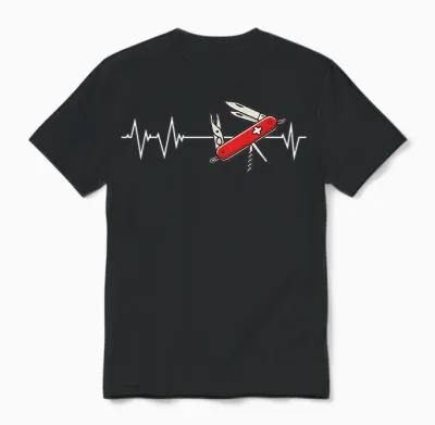 Military Knife Heartbeat Wear Switzerland Sackmesser T-Shirt, Black, S Unisex T-Shirt - Black