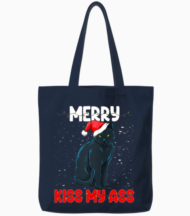 Merry Kiss My Ass Tote Bags in Navy