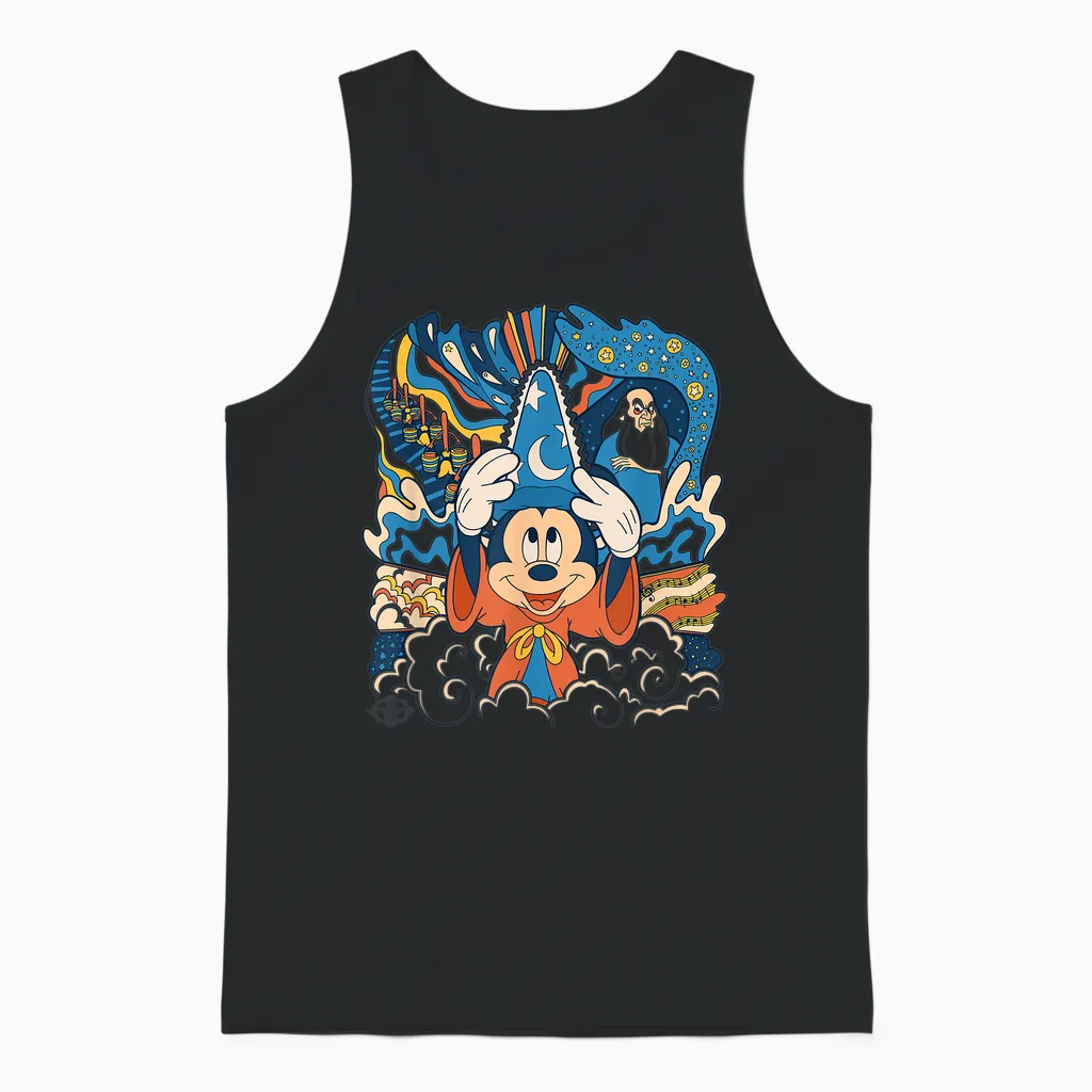 Disney Fantasia Mickey Mouse Sorcererās Apprentice Retro Unisex Tank Top - Black
