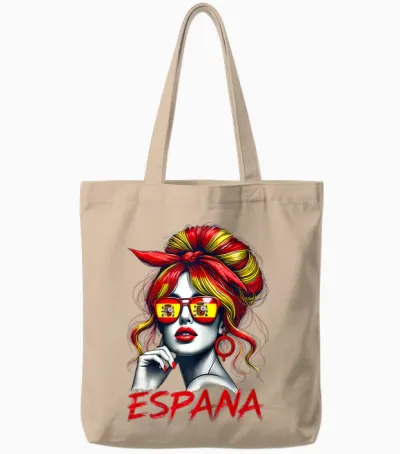 Spain Woman Bun Flag Spanish Proud for Girl T-Shirt, White Tote Bags - Natural