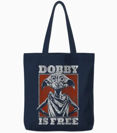 Harry Potter and the Deathly Hallows Vintage Dobby Is Free Tote Bags - Navy
