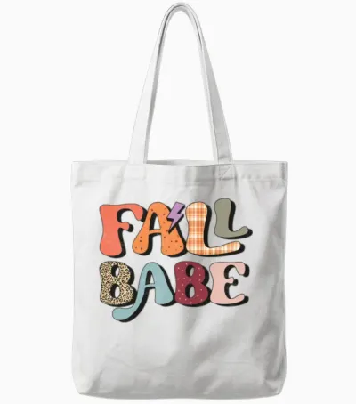 Fall Babe Retro Typography Tote Bags - White