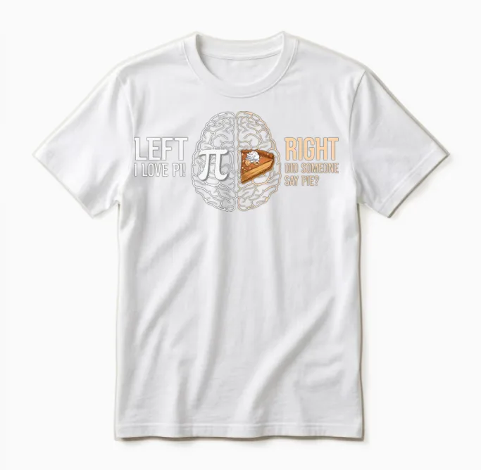 Brain Left I Love Pi Right Did Someone Say Pie Pi Unisex T-Shirt in White