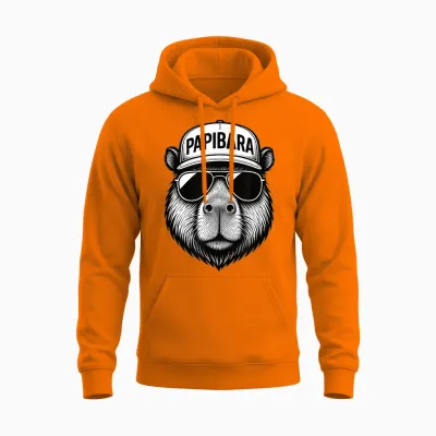 Papibara Cool Lustiger Capybara Papa Vatertag Unisex Hoodie - Safety Orange
