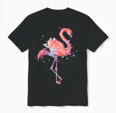 Rosa Flamingo Aquarell Vogel Tropischer Strand Kunstwerk Unisex T-Shirt - Black