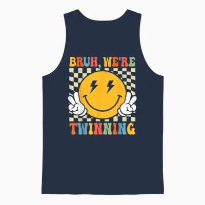 Bruh We're Twinning Retro Twin Day Spirit Week Boys Unisex Tank Top - Navy