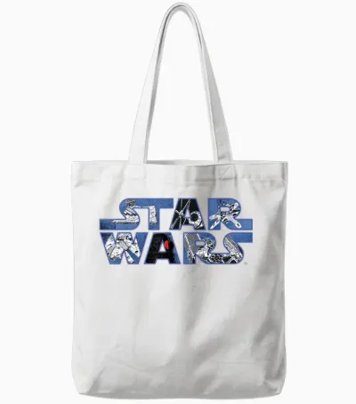 Star Wars Logo Millennium Falcon and Death Star Tote Bags - White